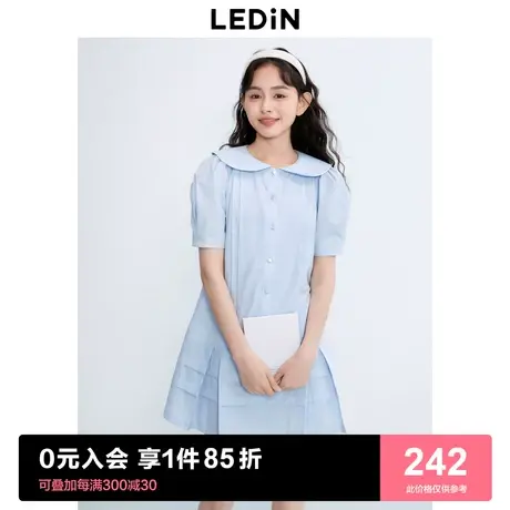 乐町甜美娃娃领衬衫裙2023年夏季新款女装显瘦遮肉A摆短袖连衣裙图片