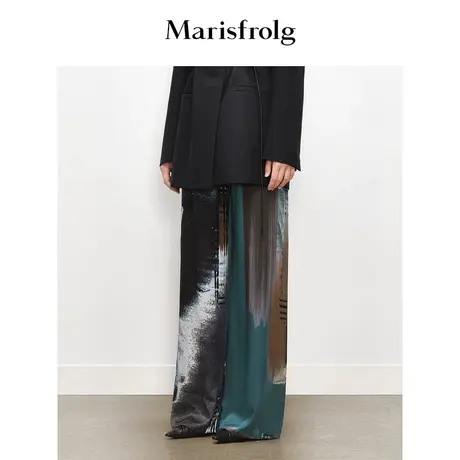 【商场同款】玛丝菲尔秋季新款松紧腰海鸥定位印花阔腿裤商品大图