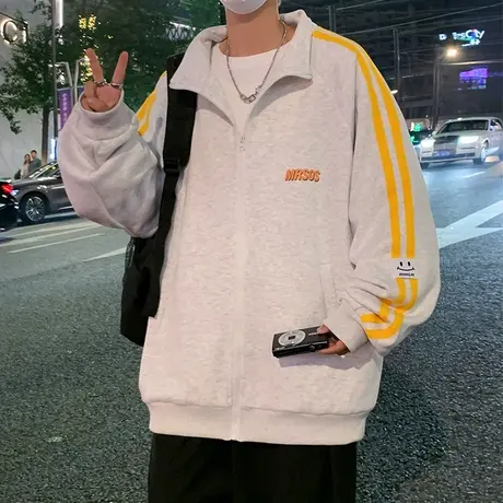 港风卫衣男春秋季潮牌ins百搭情侣开衫上衣美式潮流宽松拉链外套商品大图