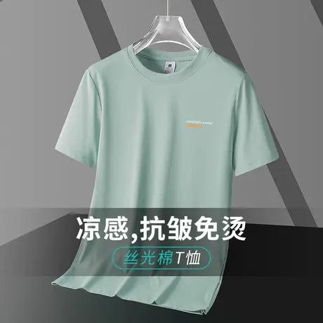 液氨丝光棉短袖t恤男装抗皱免烫速干冰丝凉感上衣服抗菌防螨半袖商品大图