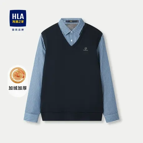 HLA/海澜之家加绒加厚针织衫2023秋冬新款双领撞色字母保暖毛衣男商品大图
