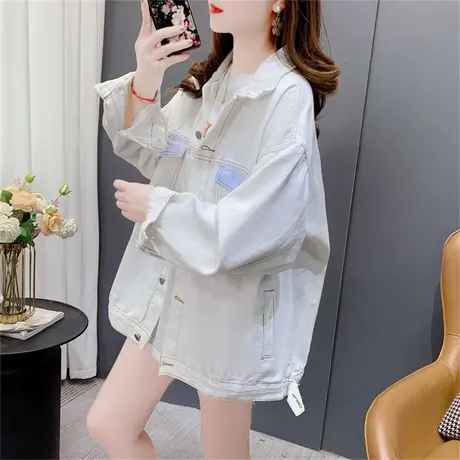 白色牛仔外套女春季2023年新款韩版宽松慵懒风百搭小个子夹克上衣商品大图