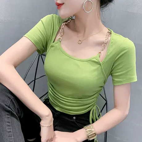 小众设计感抽绳T恤女ins潮性感镂空心机上衣短款露脐短袖丅恤女夏商品大图