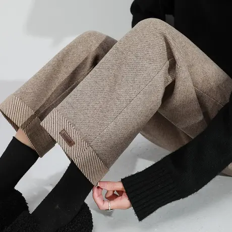 毛呢阔腿裤女秋冬季宽松2023年新款休闲大码加厚显瘦九分直筒裤子商品大图