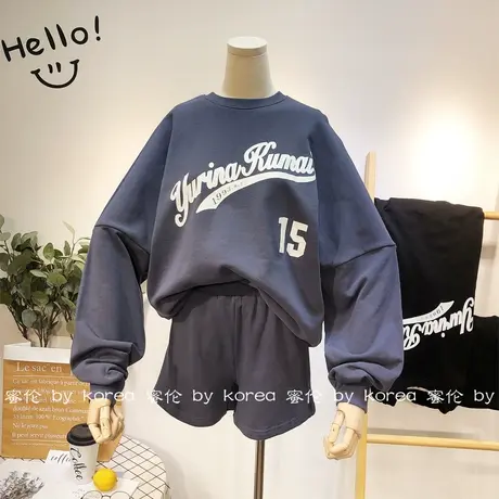 2020秋季新款套装女韩国东大门字母运动休闲跑步卫衣短裤子两件套商品大图
