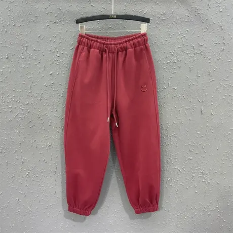 欧货原创笑脸刺绣运动束脚裤女士2023秋季新款高腰显瘦哈伦裤卫裤图片