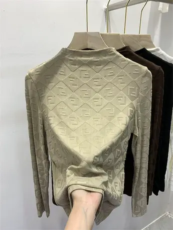 半高领提花针织衫长袖上衣女2023秋冬款显瘦设计感加绒加厚打底衫商品大图