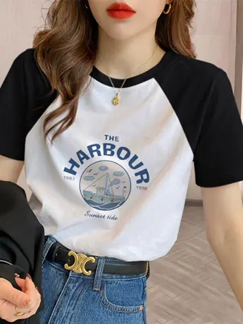 仿棉短袖t恤女学生夏季新款宽松休闲体恤衫拼接设计感百搭上衣潮图片