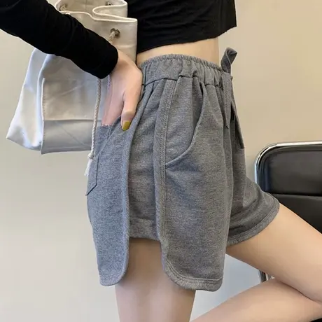 辣妹灰色短裤女装早春2023新款小个子运动休闲裤宽松直筒阔腿热裤图片