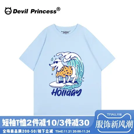 2024夏季新款小众设计感天蓝色短袖女t恤宽松卡通ins潮牌半袖上衣商品大图