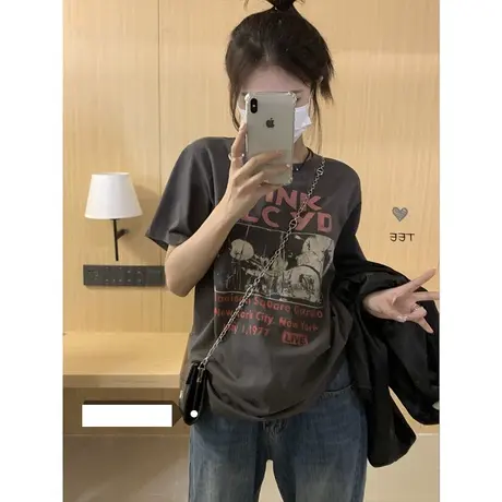 美式复古微胖t恤女ins辣妹高街短袖宽松oversize大码纯棉上衣夏季商品大图