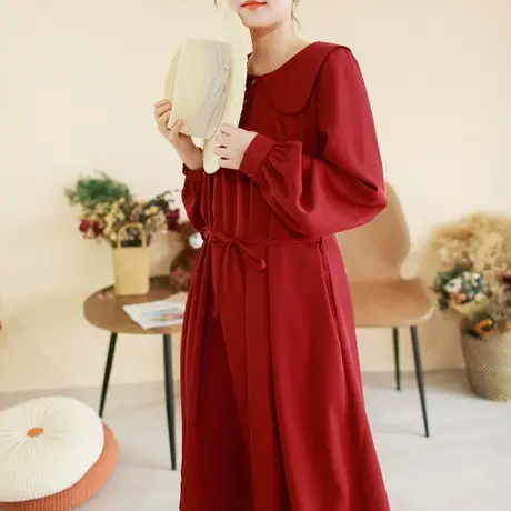 春新品彼得潘领法式红色连衣裙加大码宽松优雅长裙商品大图