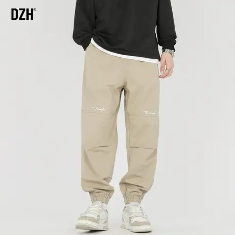 男士卡其色工装裤子刺绣纯棉休闲裤男秋季休闲长裤2023新款哈伦裤商品大图
