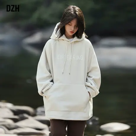 情侣米色摇粒绒卫衣男重磅连帽秋季情侣装2023年新款oversize外套商品大图