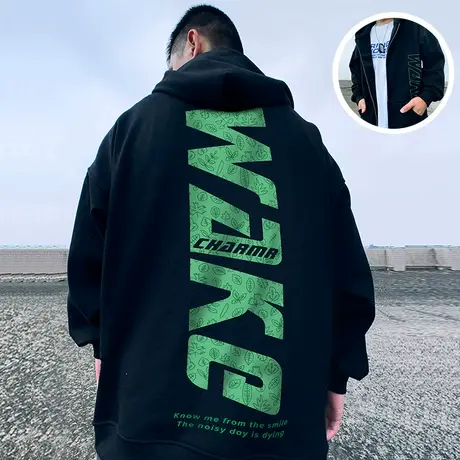 卫衣男潮牌胖子拉链开衫宽松连帽2025新款秋季大码加绒加厚外套潮商品大图