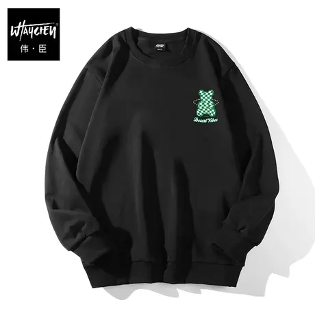 伟臣潮牌大码男装春季新品圆领卫衣胖子加肥加大棋盘格套头外套男商品大图