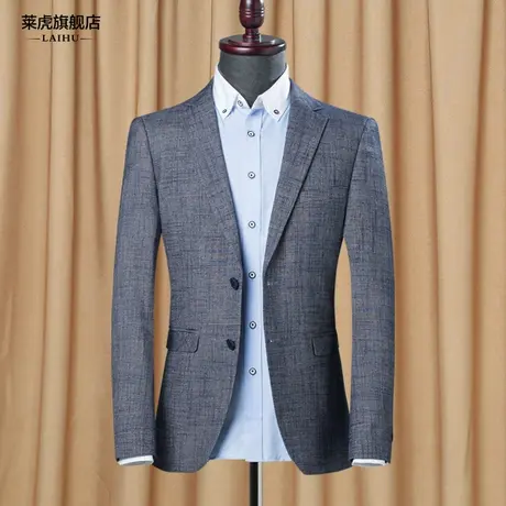 春季新款修身小西装男士上衣单件中年灰色时尚休闲西服外套男薄款商品大图