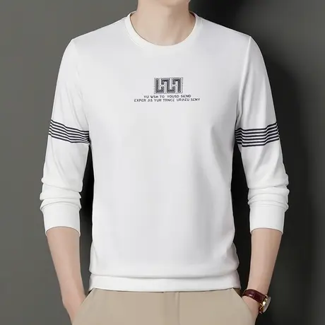 男装修身运动打底衫卫衣宽松圆领字母图案2023秋季新款男长袖T恤商品大图