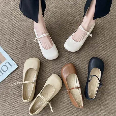 奶奶鞋女夏平底复古方头玛丽珍鞋2024夏季新款温柔晚晚风大头单鞋商品大图