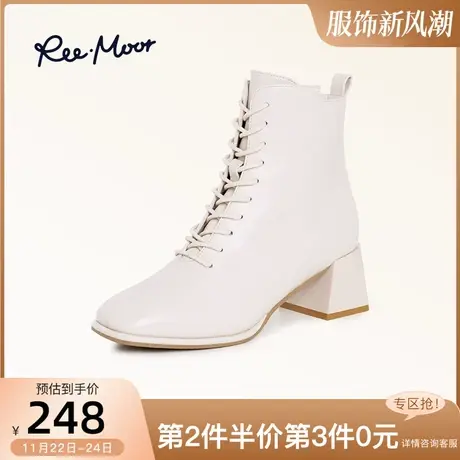 REEMOOR睿慕高跟绑带马丁靴女秋冬新款方头粗跟增高气质女靴商品大图