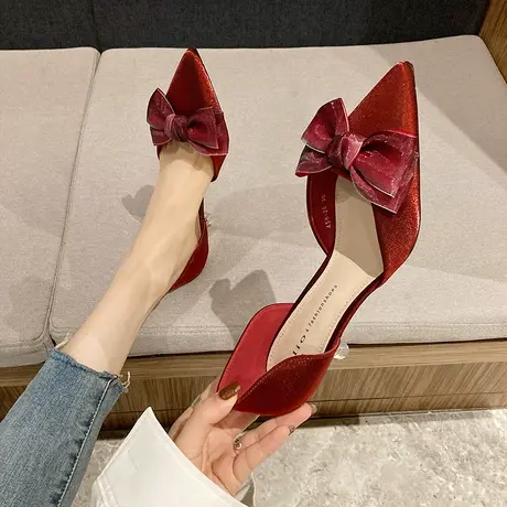 尖头单鞋女2024年夏季新款百搭细跟小众设计蝴蝶结细跟气质高跟鞋图片
