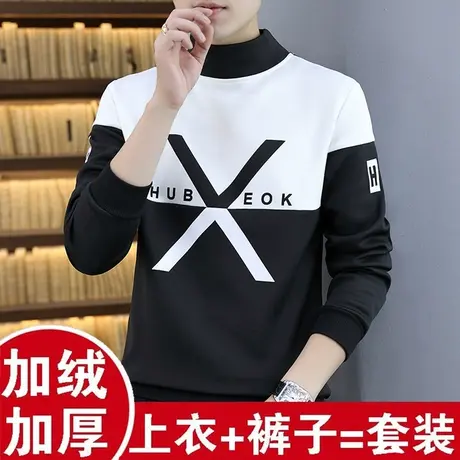 男士保暖内衣套装半高领加绒加厚秋衣秋裤初中学生可外穿卫衣裤子图片