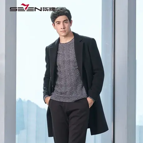 【清仓】柒牌男装毛呢大衣青年修身西服大衣时尚商务羊毛外套大衣商品大图