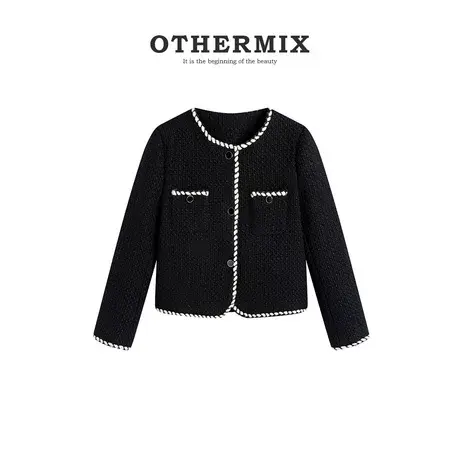OtherMix 高级感圆领花边夹克上衣女2024春秋新款短款小香风外套图片
