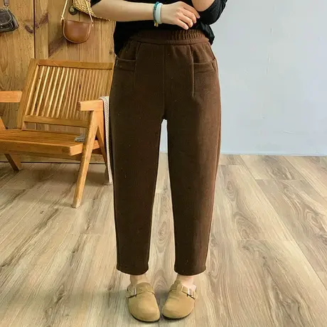 dza 高腰显瘦奥粒绒直筒加绒裤子女冬加厚外穿长裤宽松阔腿哈伦裤图片