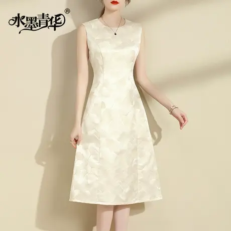 水墨青华2024春装新品百搭提花背心裙修身打底无袖连衣裙马甲裙商品大图