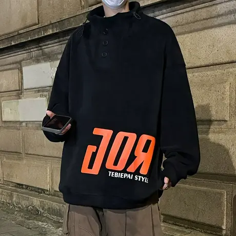 港风高街摇粒绒外套男春秋季新款潮牌设计感宽松加厚重磅加绒卫衣图片