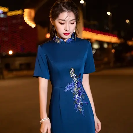 晚礼服女旗袍气质宴会2024新款年轻婚礼妈妈婚宴喜婆婆秋季连衣裙商品大图