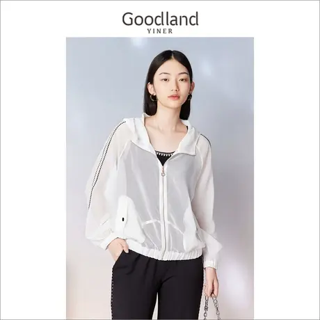 Goodland美地女装2023夏时尚连帽透气轻薄休闲运动短外套商品大图