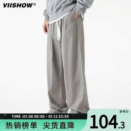 VIISHOW美式直筒休闲裤男士黑色纯棉潮牌宽松长裤青少年运动裤子商品大图