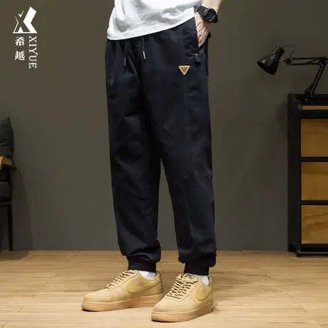 希越精梳棉男士休闲束脚裤2024春季新款宽松大码美式显瘦长裤子潮商品大图