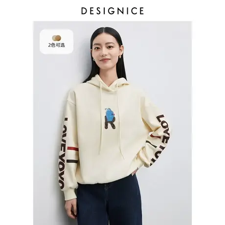 迪赛尼斯2023年冬季新款元气风小众印花宽松通勤风长袖连帽卫衣女商品大图