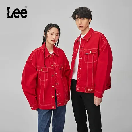 Lee商场同款24早春新品舒适版翻领刺绣红色男女同款夹克外套潮流图片