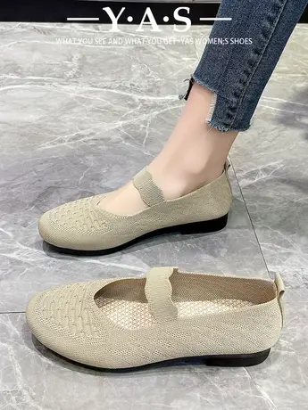 老北京布鞋女2024春季新款一脚蹬针织透气妈妈鞋弹力舒适浅口单鞋商品大图