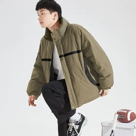 唐狮2023秋冬季新款棉衣男士撞色拼接立领保暖加厚面包服外套1.31商品大图