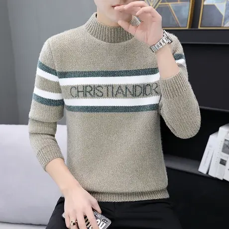 男士半高领加厚打底毛衣2023秋冬季新款男装青少年学生休闲针织衫商品大图