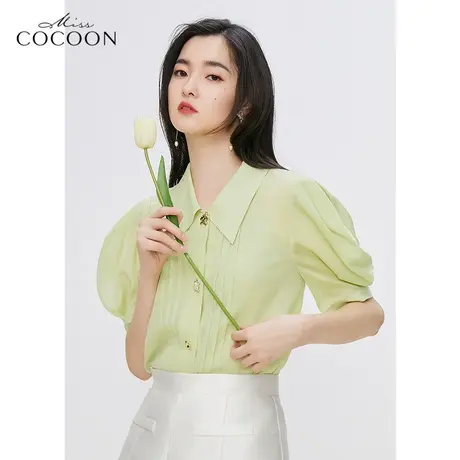missCOCOON短袖衬衫女款2023新款夏季法式时尚宽松百搭泡泡袖上衣商品大图