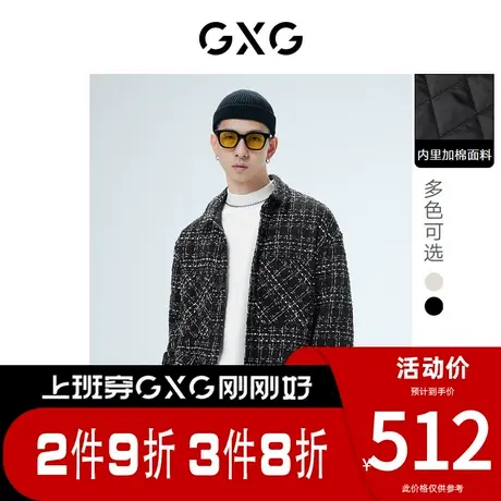 GXG男装[新尚]双色经典格纹翻领夹克加棉外套 冬季新品图片