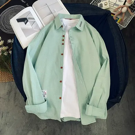 衬衫男长袖港风潮流百搭学生休闲上衣春秋外套薄款青少年衬衣夏季商品大图