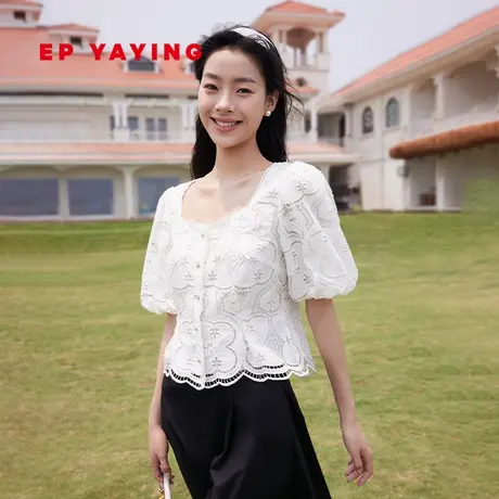 EP YAYING雅莹女装 泡泡袖镂空绣花衬衫小衫 2023新款2228A图片