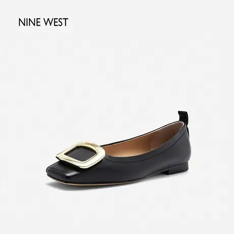 Nine West/玖熙通勤方头羊皮单鞋女2023年秋季新款方扣浅口小皮鞋商品大图