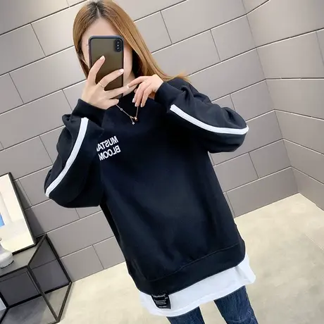 假两件卫衣女中长款2022新款爆款宽松韩版春秋薄款bf慵懒风潮ins图片