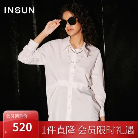 [褶皱艺术]恩裳COVER2023秋新款丝滑光泽感人棉衬衫腰间褶皱设计图片