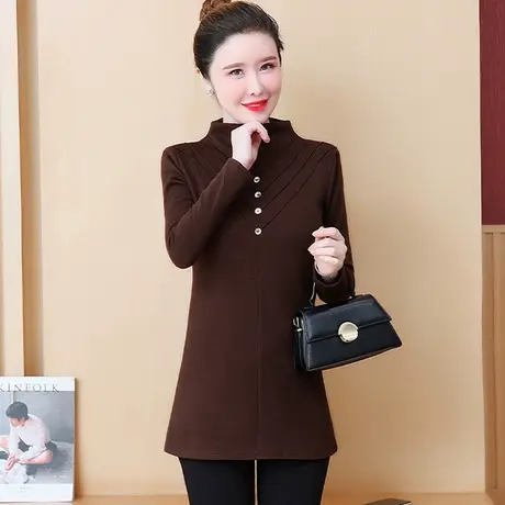 半高领加绒加厚打底衫女秋冬洋气新款2023年内搭大码胖mm遮肚显瘦商品大图