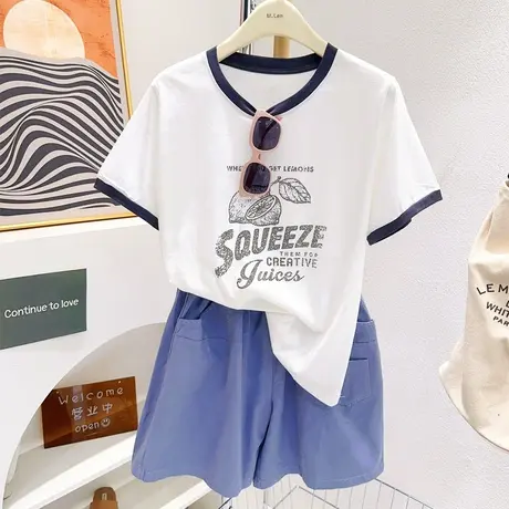 复古美式柠檬雪花棉T恤女夏季韩代款小个子正肩薄款短袖软糯透气商品大图