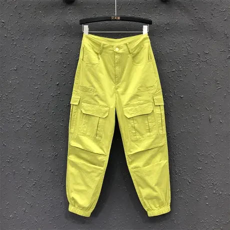 减龄时尚百搭黄色休闲工装裤女夏天薄款宽松显瘦小个子束脚哈伦裤商品大图